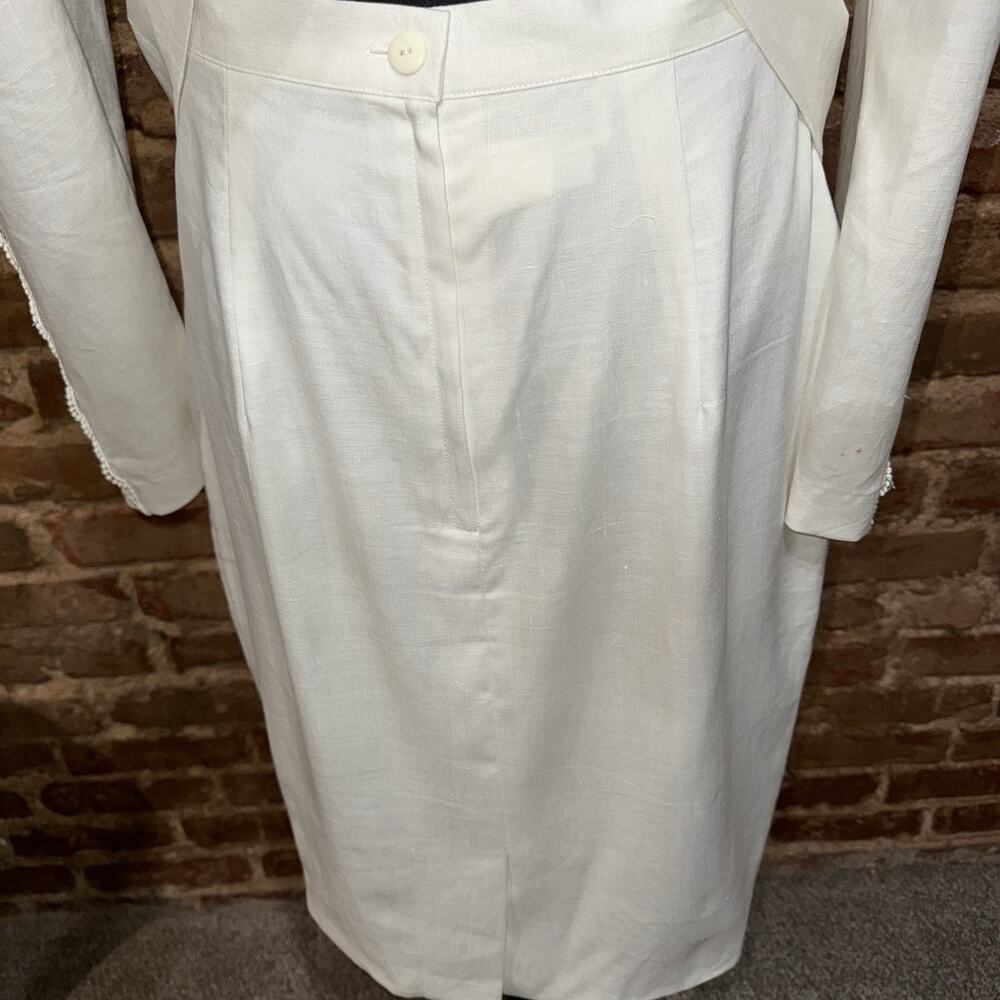 90’s Jessica McClintock White Linen Lace Skirt Suit 12 wedding bridal courthouse - Picture 5 of 15